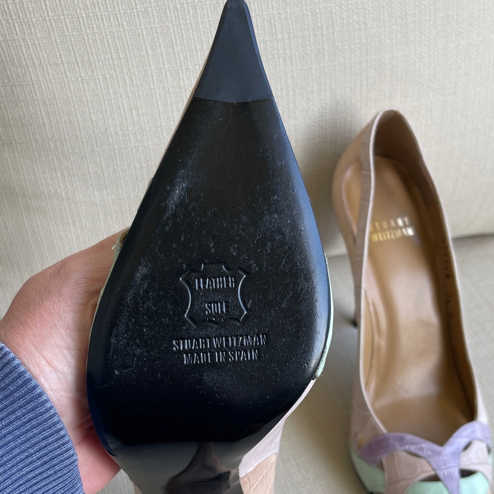 Stuart Weitzman Pastel Pink, Mint & Lavender Leather Pointed Toe HEELS SIZE 7.5 - Picture 14 of 14